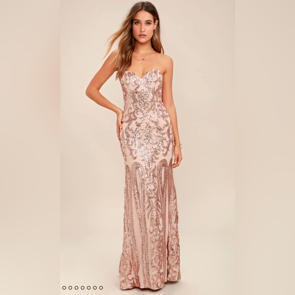 Bariano Rebecca Rose Gold Strapless Sequin Maxi Dress. Only Worn Once! - Picture 2 of 16